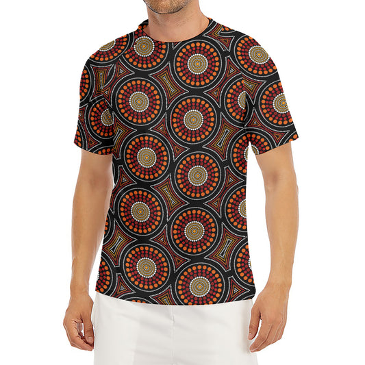 Australian Aboriginal Dot Pattern Print Men's Short Sleeve Rash Guard