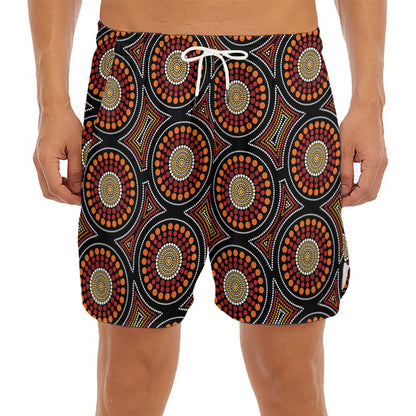 Australian Aboriginal Dot Pattern Print Men's Split Running Shorts