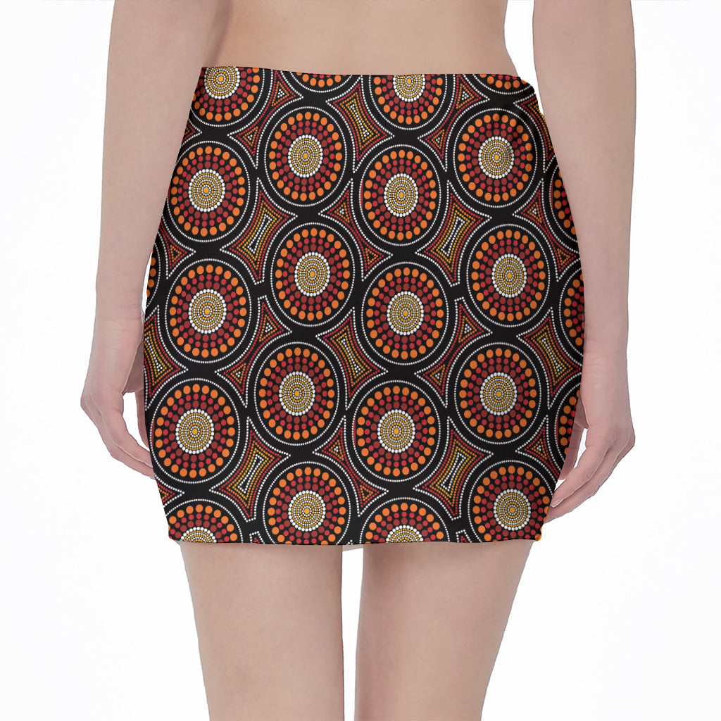 Australian Aboriginal Dot Pattern Print Pencil Mini Skirt