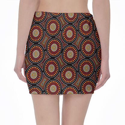 Australian Aboriginal Dot Pattern Print Pencil Mini Skirt