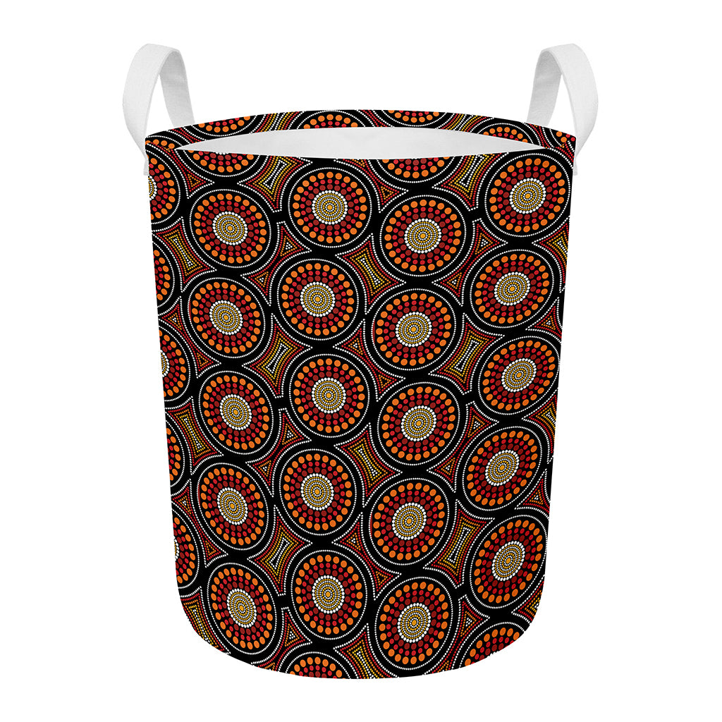 Australian Aboriginal Dot Pattern Print Round Laundry Basket