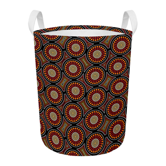 Australian Aboriginal Dot Pattern Print Round Laundry Basket