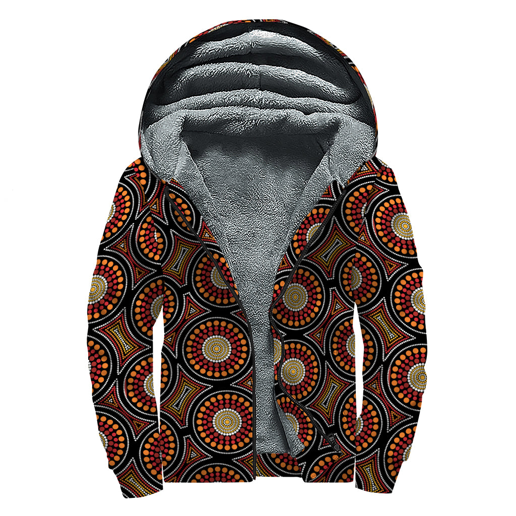 Australian Aboriginal Dot Pattern Print Sherpa Lined Zip Up Hoodie