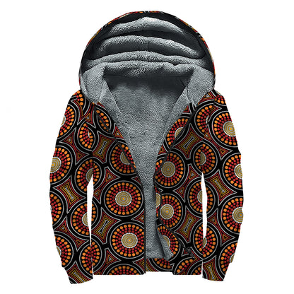 Australian Aboriginal Dot Pattern Print Sherpa Lined Zip Up Hoodie