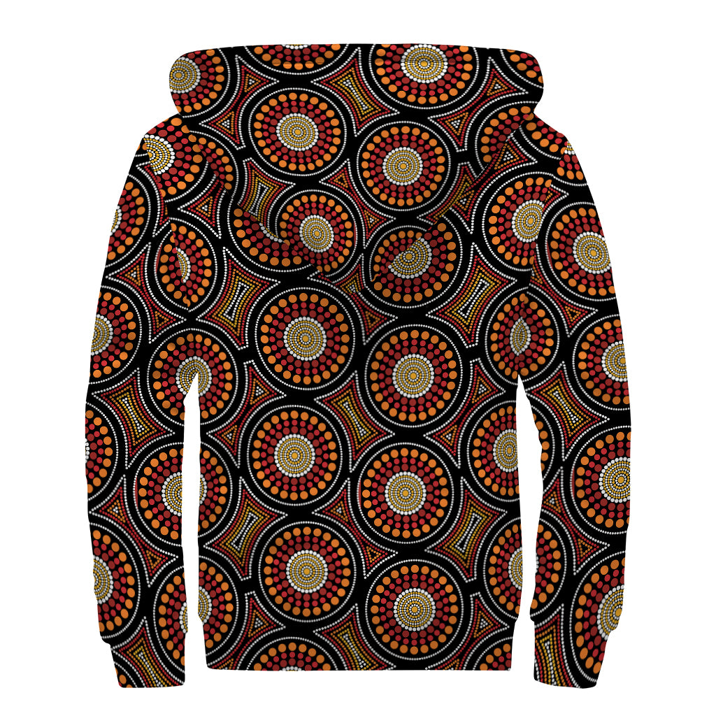 Australian Aboriginal Dot Pattern Print Sherpa Lined Zip Up Hoodie