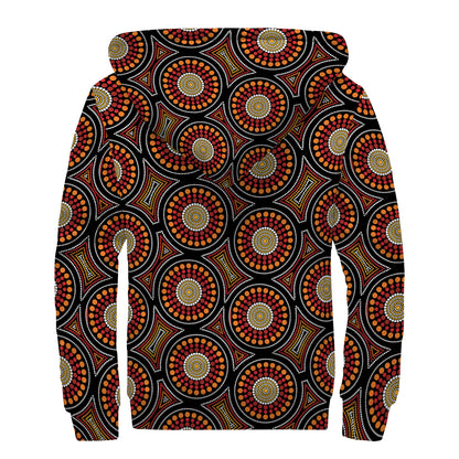 Australian Aboriginal Dot Pattern Print Sherpa Lined Zip Up Hoodie