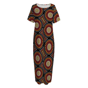 Australian Aboriginal Dot Pattern Print Short Sleeve Long Nightdress