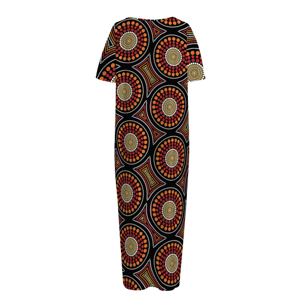 Australian Aboriginal Dot Pattern Print Short Sleeve Long Nightdress