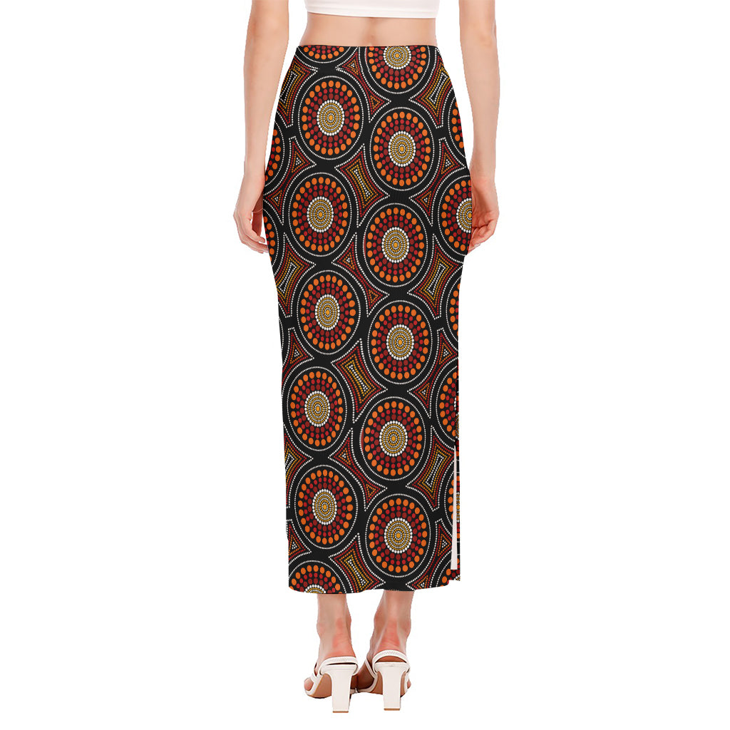 Australian Aboriginal Dot Pattern Print Side Slit Maxi Skirt