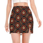 Australian Aboriginal Dot Pattern Print Side Slit Mini Skirt