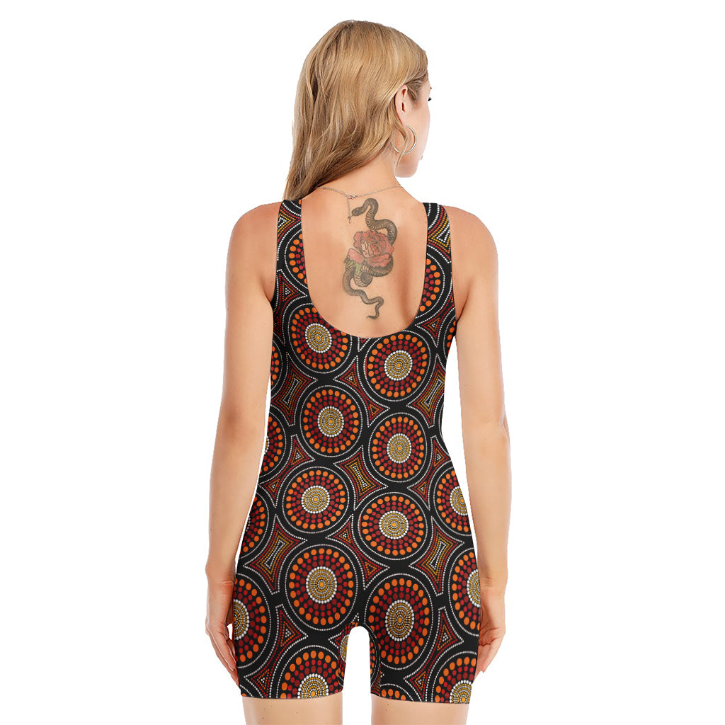 Australian Aboriginal Dot Pattern Print Sleeveless One Piece Swimsuit