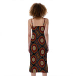 Australian Aboriginal Dot Pattern Print Slim Fit Midi Cami Dress