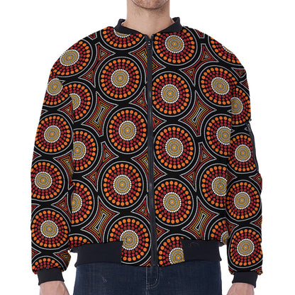 Australian Aboriginal Dot Pattern Print Zip Sleeve Bomber Jacket