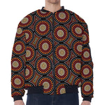 Australian Aboriginal Dot Pattern Print Zip Sleeve Bomber Jacket