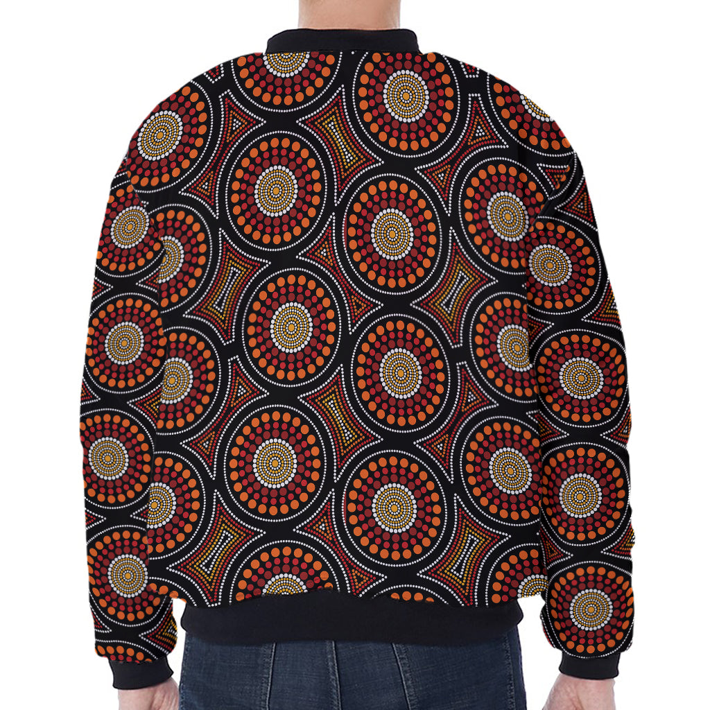 Australian Aboriginal Dot Pattern Print Zip Sleeve Bomber Jacket