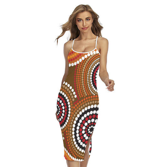 Australian Aboriginal Dot Print Cross Back Cami Dress
