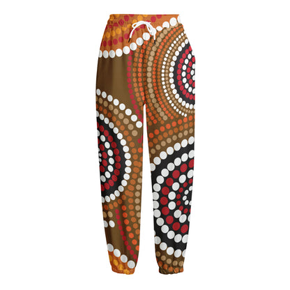 Australian Aboriginal Dot Print Fleece Lined Knit Pants