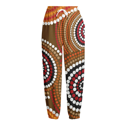 Australian Aboriginal Dot Print Fleece Lined Knit Pants
