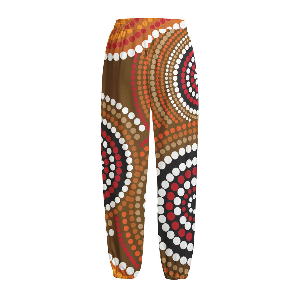 Australian Aboriginal Dot Print Fleece Lined Knit Pants
