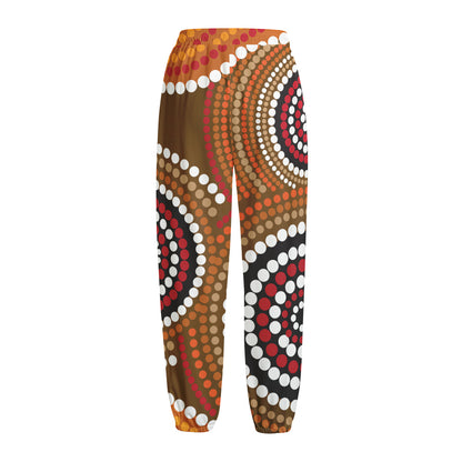 Australian Aboriginal Dot Print Fleece Lined Knit Pants