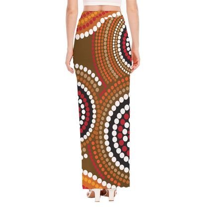 Australian Aboriginal Dot Print High Slit Maxi Skirt