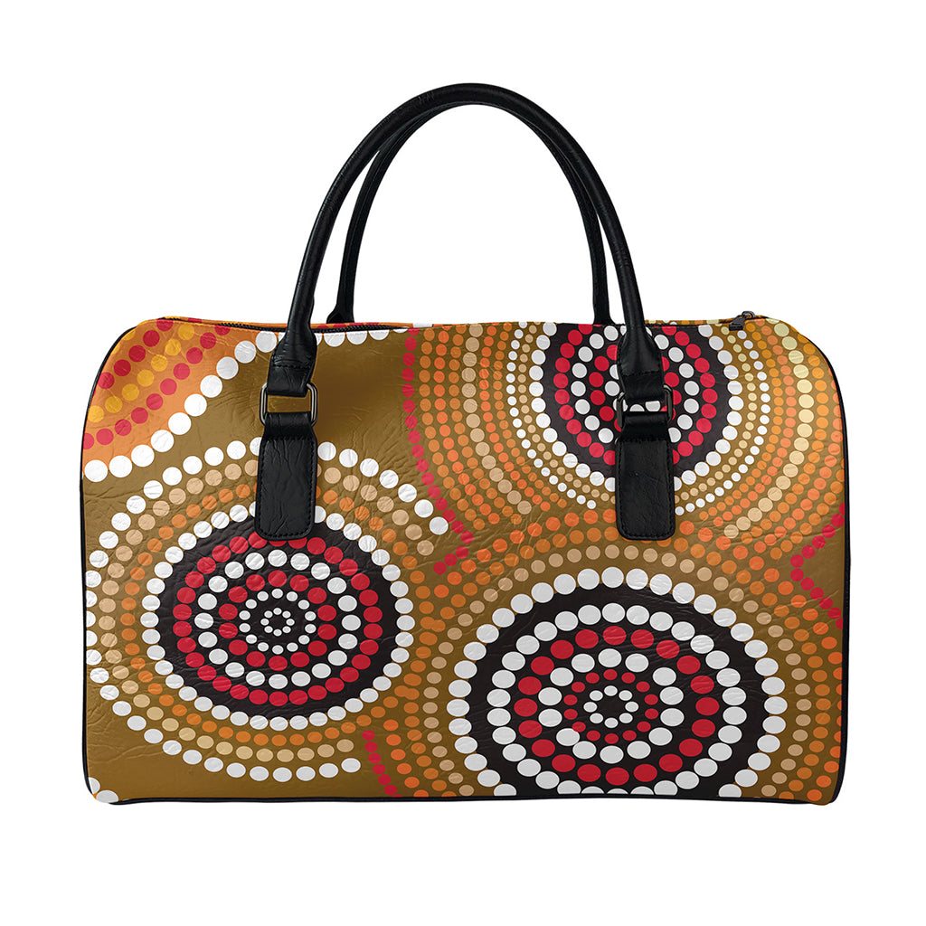 Australian Aboriginal Dot Print Leather Duffle Bag