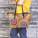 Australian Aboriginal Dot Print Leather Tote Bag