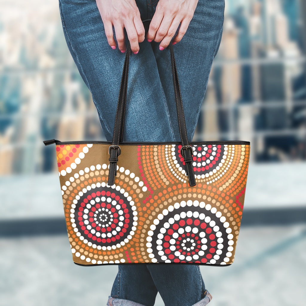 Australian Aboriginal Dot Print Leather Tote Bag