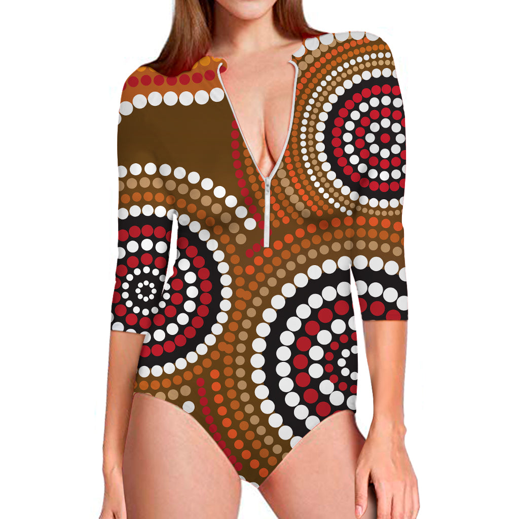 Australian Aboriginal Dot Print Long Sleeve Swimsuit