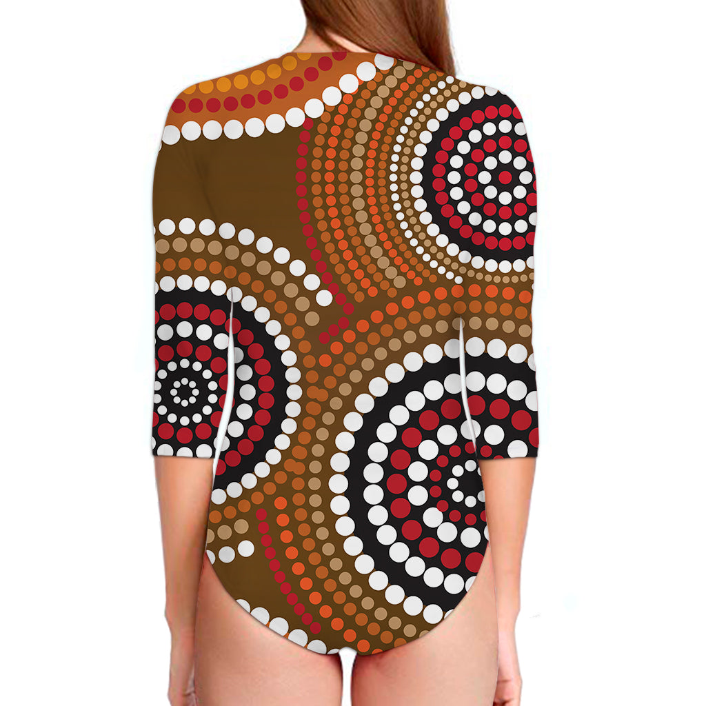 Australian Aboriginal Dot Print Long Sleeve Swimsuit