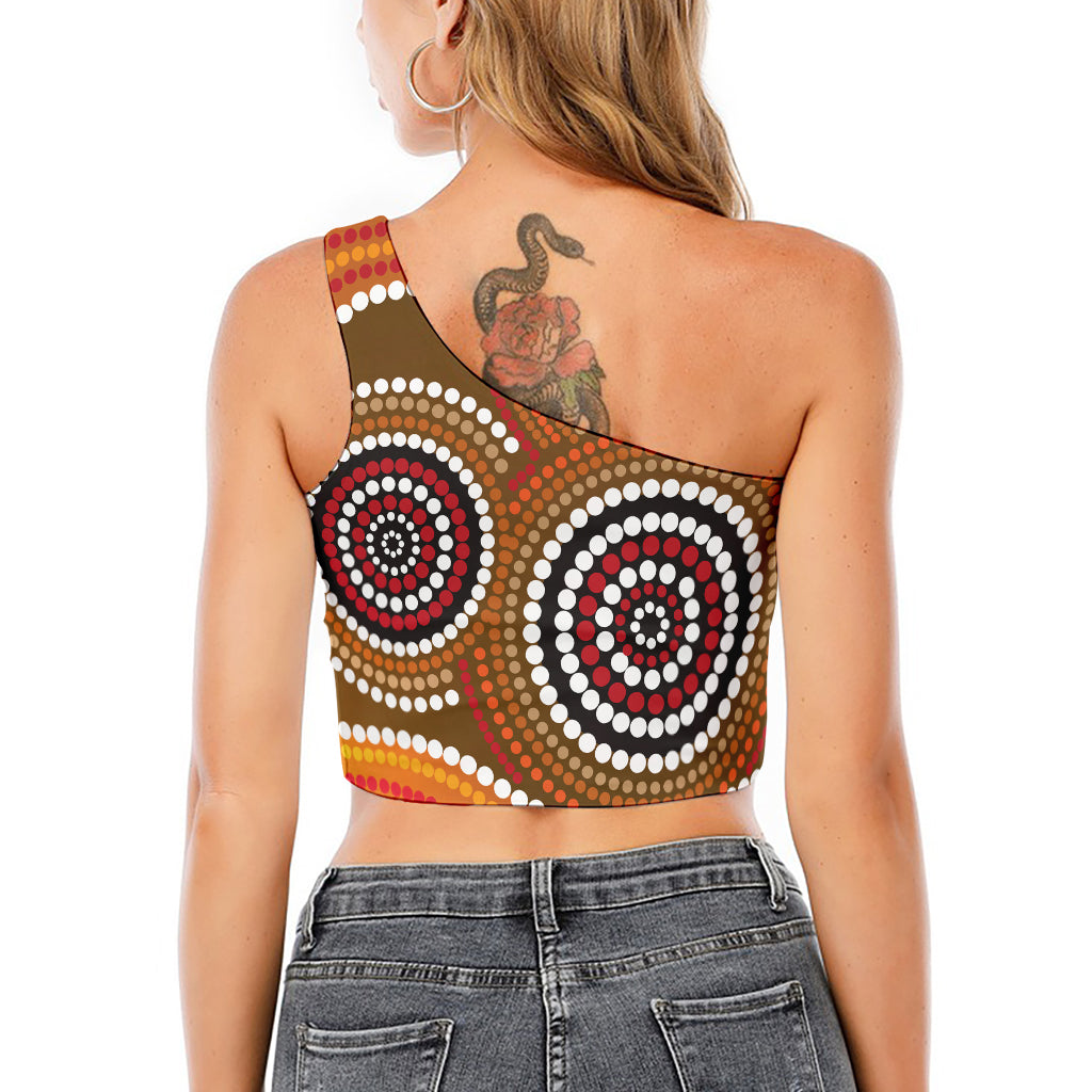 Australian Aboriginal Dot Print One Shoulder Crop Top