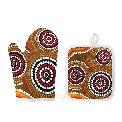 Australian Aboriginal Dot Print Oven Mitt And Pot Holder Set