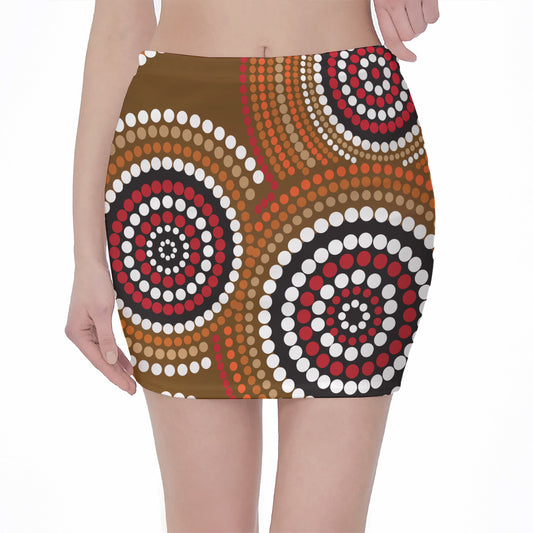 Australian Aboriginal Dot Print Pencil Mini Skirt