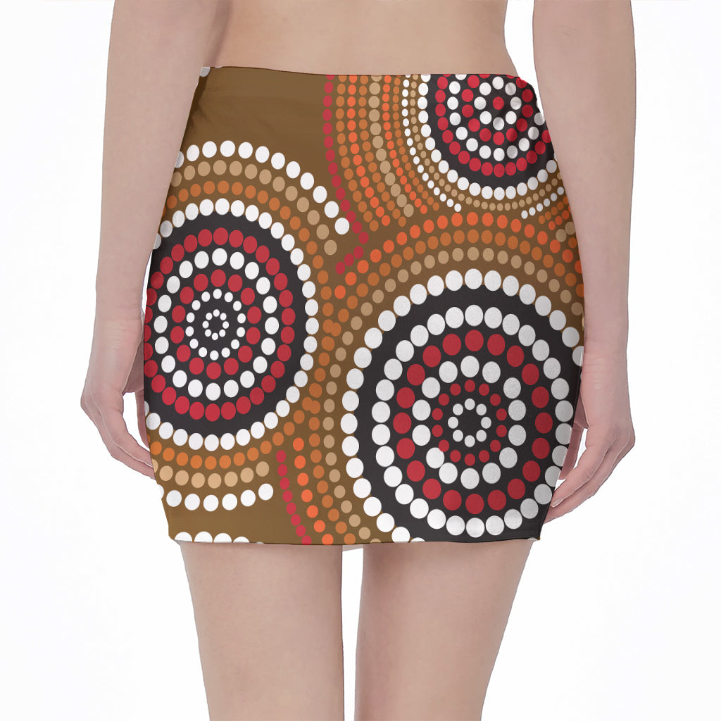 Australian Aboriginal Dot Print Pencil Mini Skirt