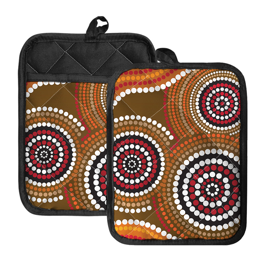Australian Aboriginal Dot Print Pot Holders With Pocket