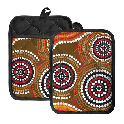 Australian Aboriginal Dot Print Pot Holders With Pocket