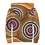 Australian Aboriginal Dot Print Sherpa Lined Zip Up Hoodie