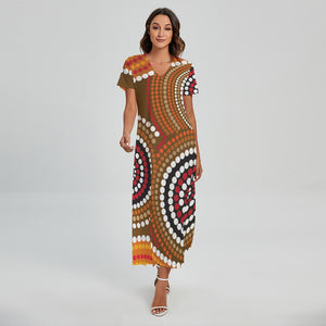 Australian Aboriginal Dot Print Short Sleeve Maxi Dress