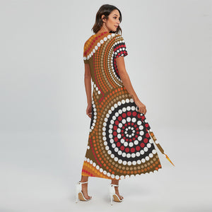 Australian Aboriginal Dot Print Short Sleeve Maxi Dress