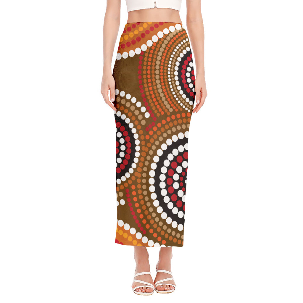 Australian Aboriginal Dot Print Side Slit Maxi Skirt