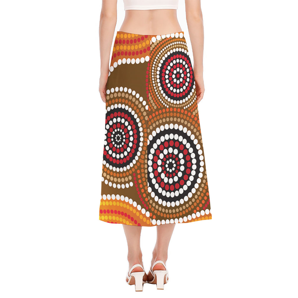 Australian Aboriginal Dot Print Side Slit Midi Skirt