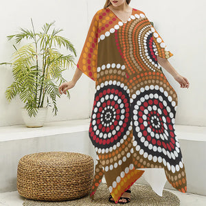 Australian Aboriginal Dot Print Silk V-Neck Kaftan Dress