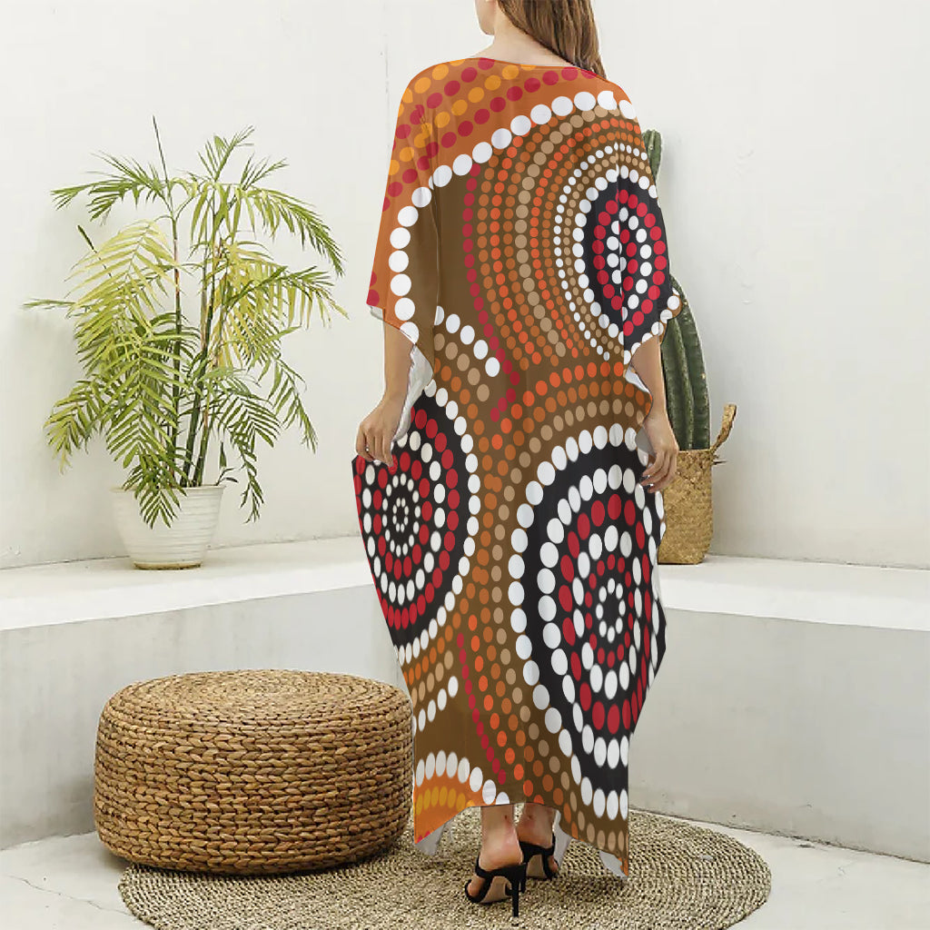 Australian Aboriginal Dot Print Silk V-Neck Kaftan Dress