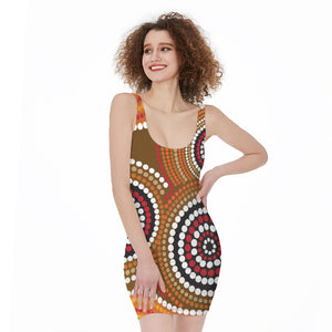 Australian Aboriginal Dot Print Sleeveless Bodycon Dress