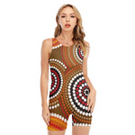 Australian Aboriginal Dot Print Sleeveless One Piece Swimsuit