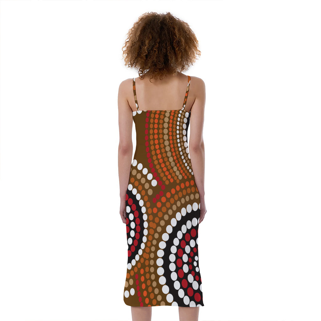 Australian Aboriginal Dot Print Slim Fit Midi Cami Dress