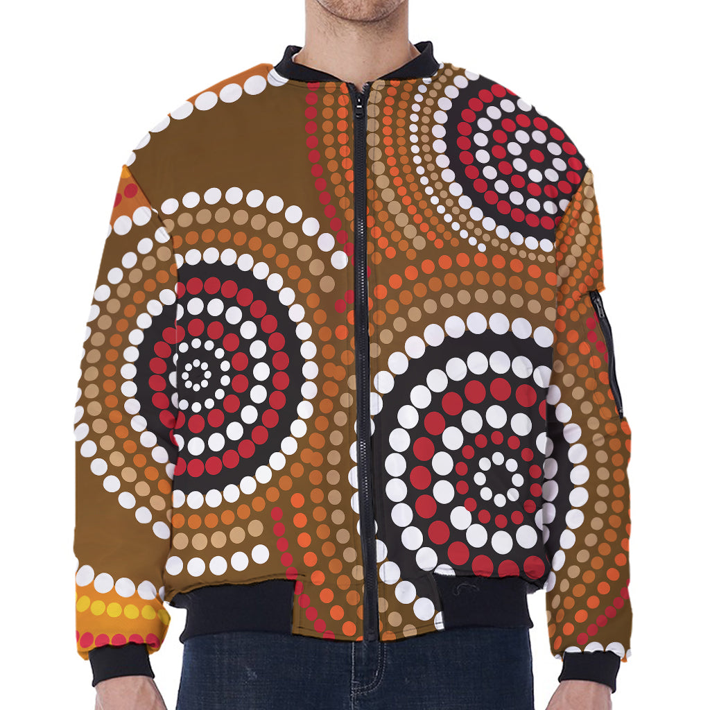 Australian Aboriginal Dot Print Zip Sleeve Bomber Jacket