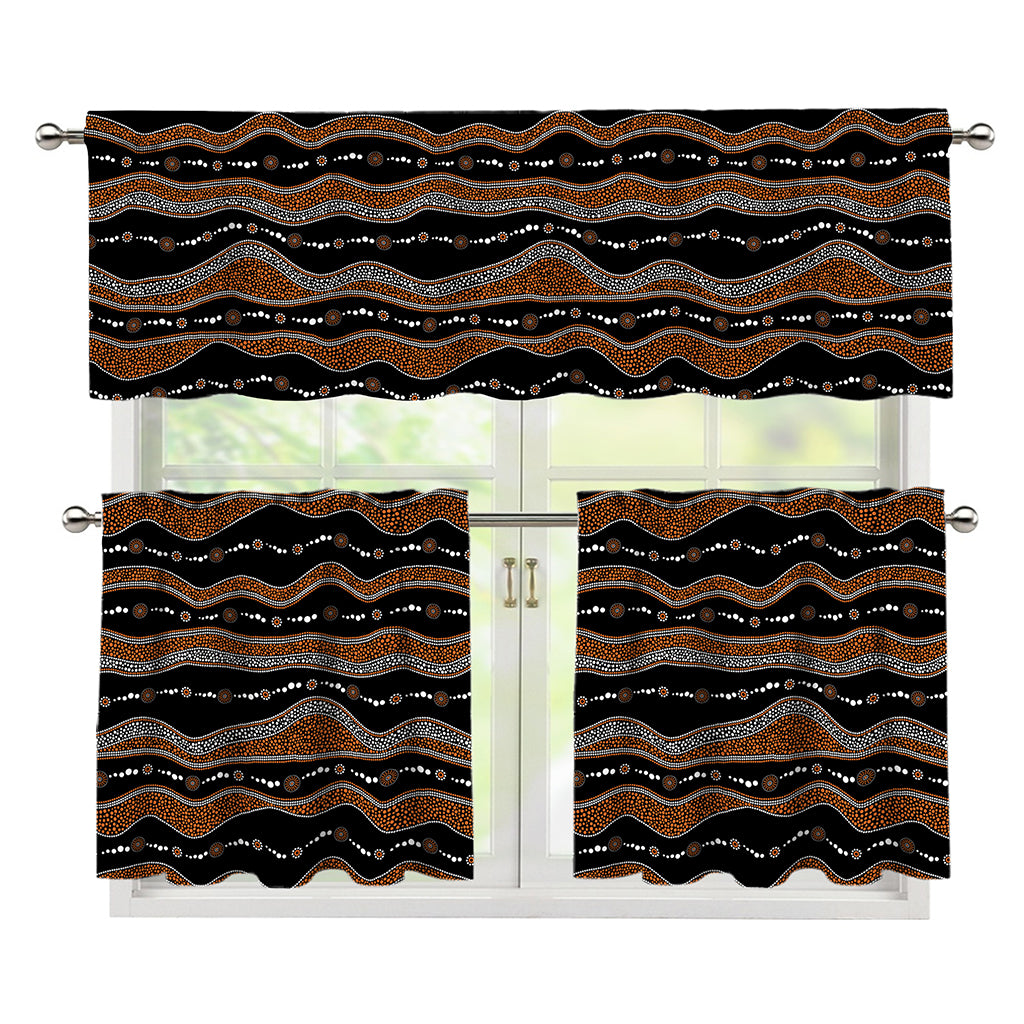 Australian Aboriginal Indigenous Print 3 Piece Kitchen Curtains