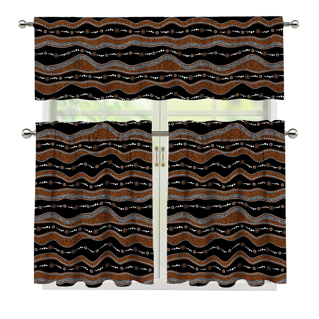 Australian Aboriginal Indigenous Print 3 Piece Kitchen Curtains