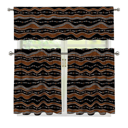 Australian Aboriginal Indigenous Print 3 Piece Kitchen Curtains